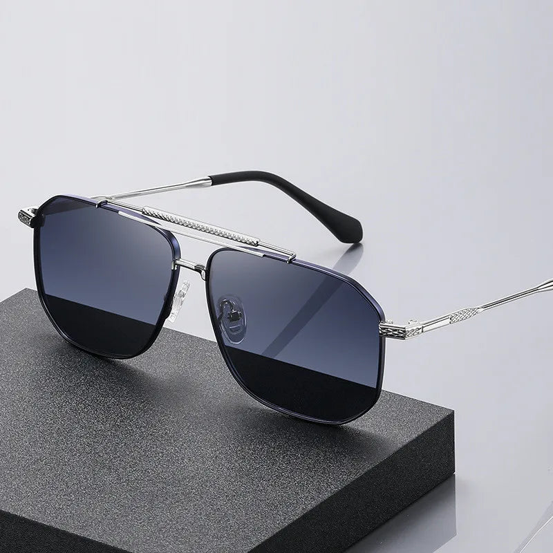 2023 High Quality Retro Double Bridge Men Metal Sunglasses Sport Vintage square Uv400 Polarized Sunglasses
