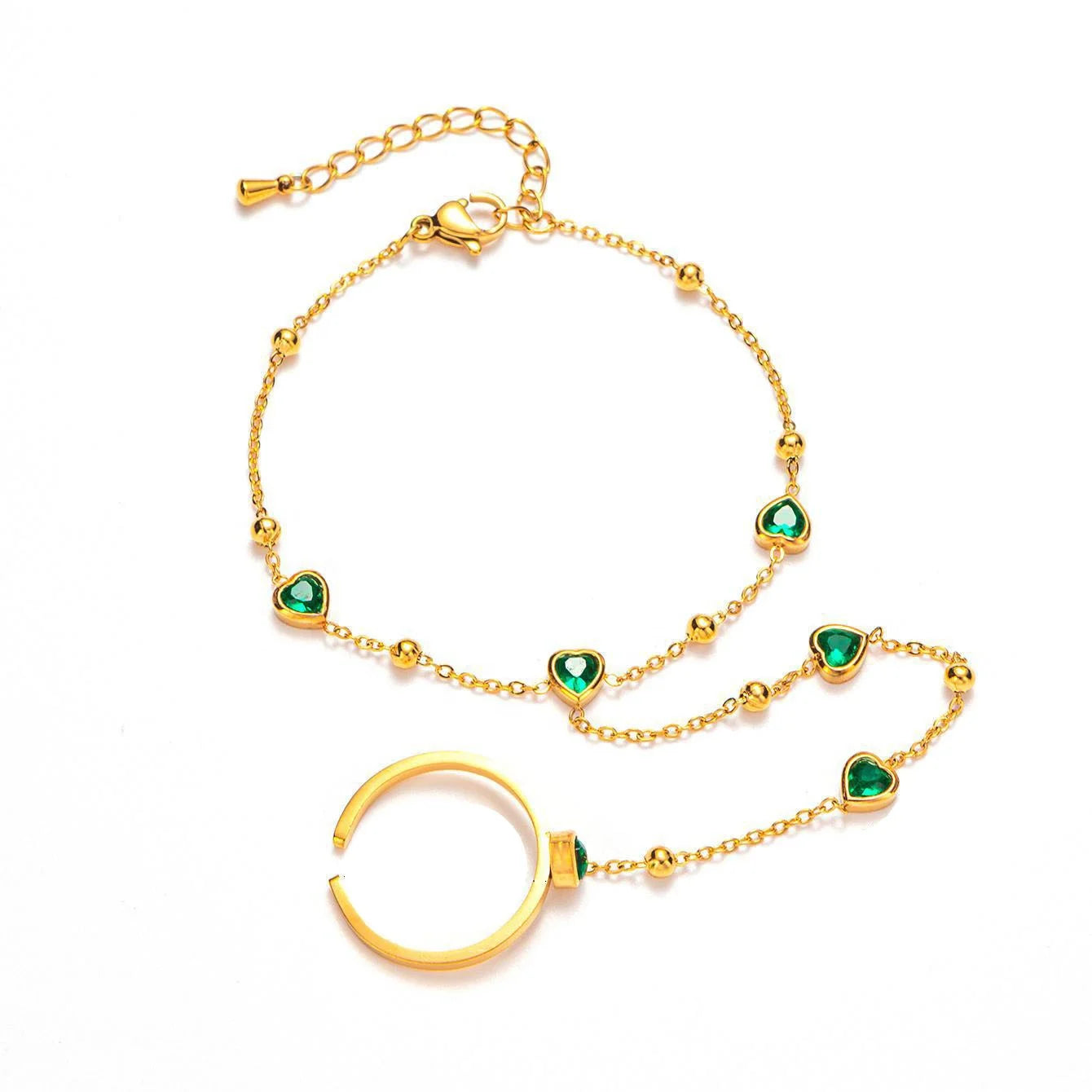 Summer Jewelry Dainty Gemstones Inlay Stainless Steel Slave Chain Link Finger Bracelet for Women Perfect Anniversary Gift