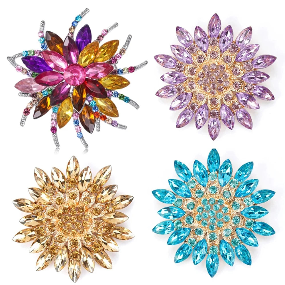 Unisex Crystal Brooch Pin Big Flower Bouquet Design for Women Fashion for Wedding Engagement Parties Variety Colors Zinc Alloy