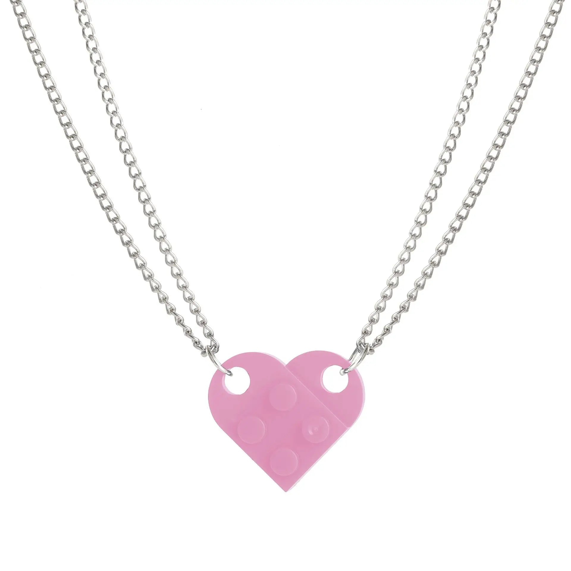 Bricks Geometric Compatible Matching Chain Friendship Heart Link Necklace for Lover NA084