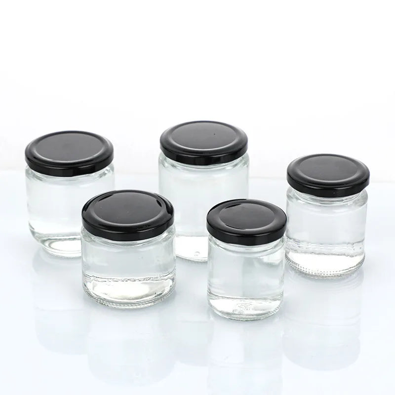 Manufacturer Wholesale Glass Storage Jar Round Food Container with Metal Screw Cap for Jelly Milk Sugar Honey Jam
