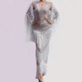 Vestido Long Sleeve Rhinestone Tassel Dinner Gown Evening Dresses Ladies Maxi Bodycon Party Club Dress Women Long Prom Dress