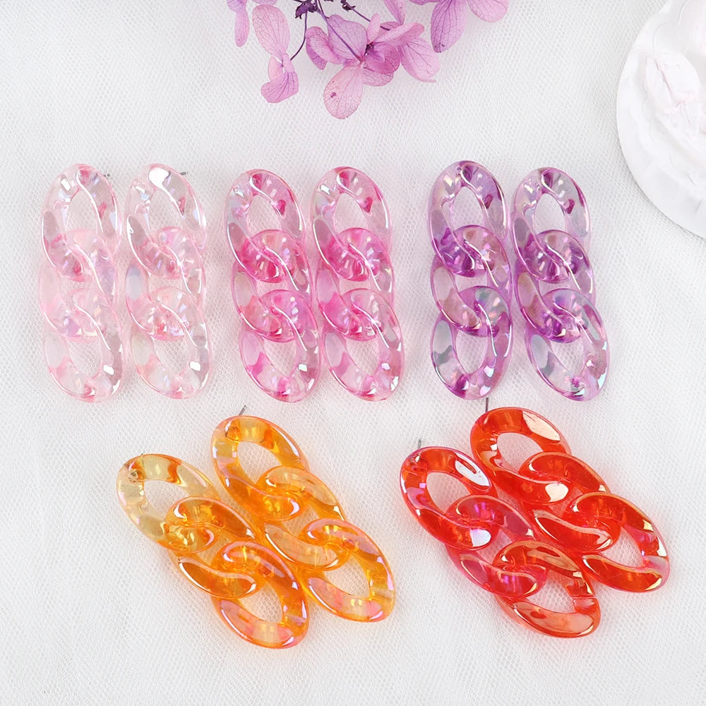 Lovely Simple U-Shaped Acrylic Earrings for Women Candy Color Transparent Long Link Chain Fashion Drop Jewelry