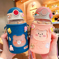 2025 New 620ml Cute Design 3D Sticker Student Plastic Kids Water Bottle With Straw