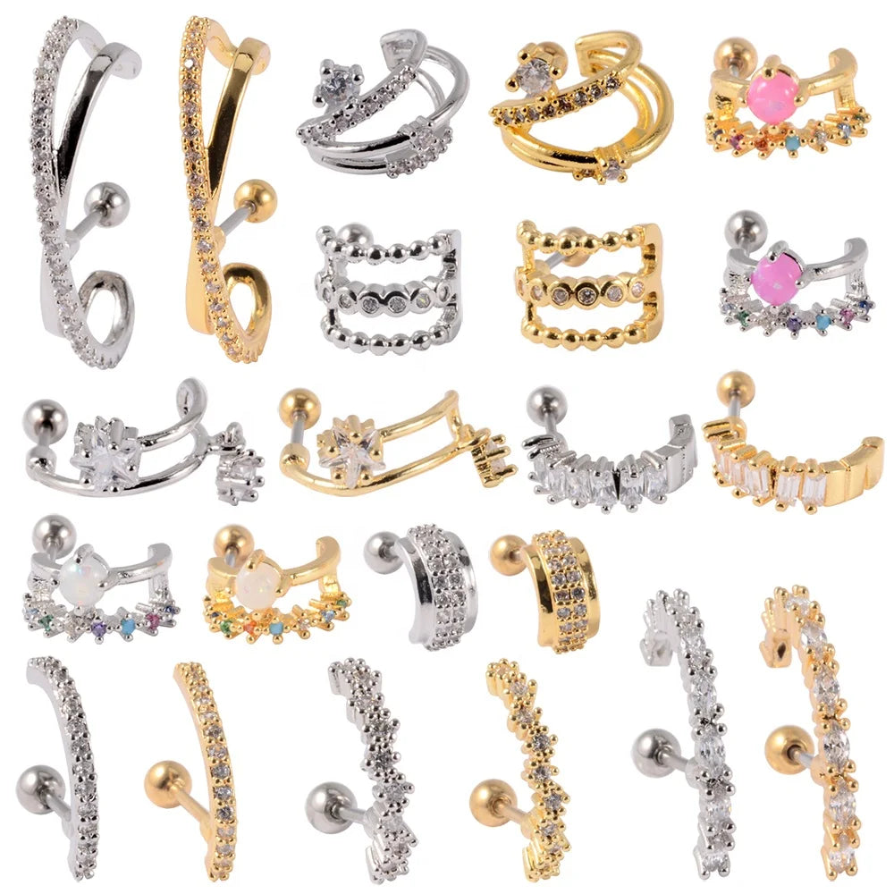 Fashion Star Zircon Stainless Steel Ear Studs Cute Wedding Party Romantic Ear Cartilage Helix Lobe Conch Piercing Earring for