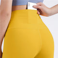2026 No T-line Women's High-Waist Yoga Tights Peach Hip Nude Nine-Point Yoga Pants With Pockets