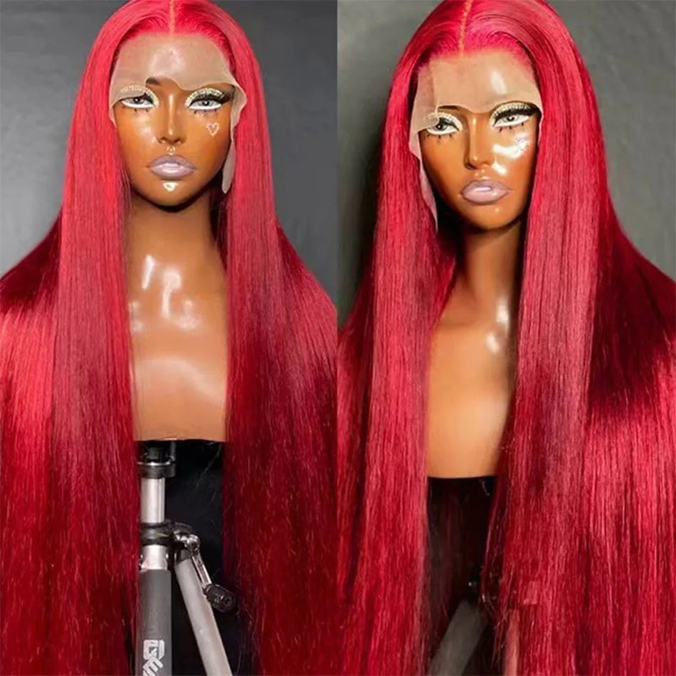 13x4 Lace Human Hair Wigs Transparent HD Lace Wig 4x4 Straight Wine Red Colored Frontal Wig Burgundy Water Curly for Women