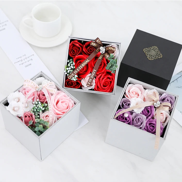 AYOYO Eco-Friendly Factory High Creative Gift Rotating Special Logo Gift Box Rose Head Soap Flower Valentine's Day Gift 2026