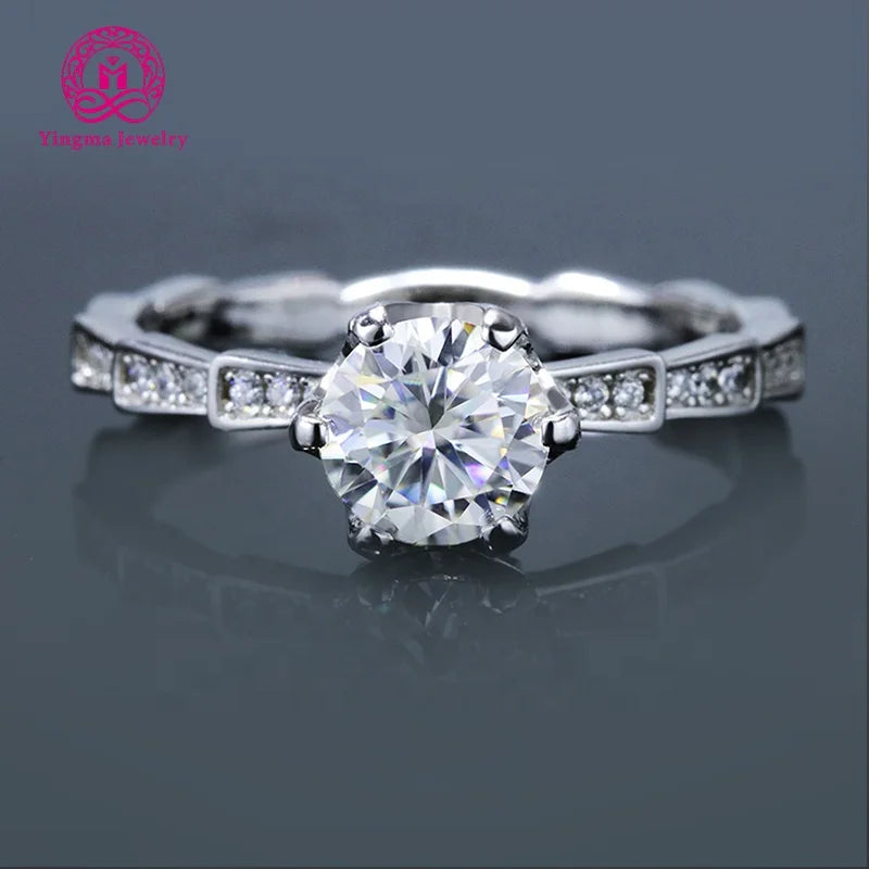 1carat Sterling Silver Plated Platinum Engagement  Wedding Moissanite Diamond Ring for Women