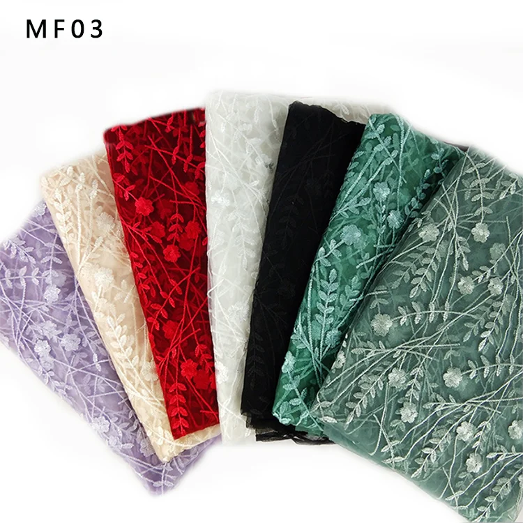 New Embroidered Mesh Multi-color Foliage Flower Embroidery Fabric Lace Embroidery Fabric