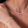 S11439 Dainty 18k Gold Plated Accents and White Shell Pearl Trochus Bamboo Necklace Bracelet  Jewelry Sets for Ladies Women