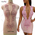 WDP-148  Hot Product New Color Pink Prom Rhinestone Stone Body African Applique for Dresses