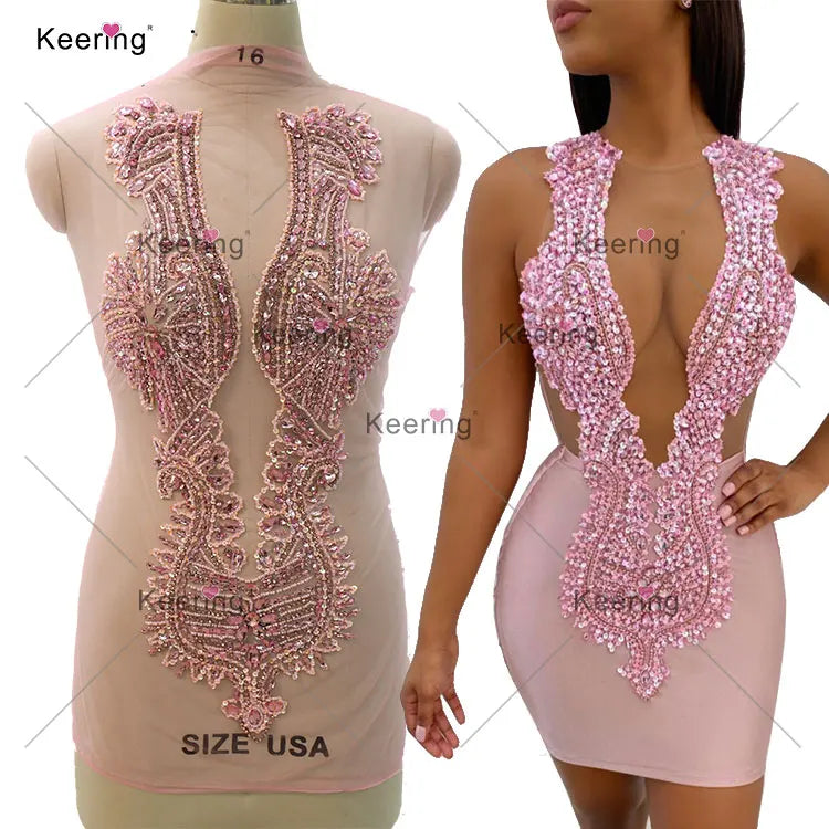WDP-148  Hot Product New Color Pink Prom Rhinestone Stone Body African Applique for Dresses