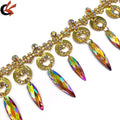 2024 New Designs Carnival Costume Decoration Trimming Teardrops Gems Drooping Gold Chain AB Crystals Rhinestone Tassel Trimming