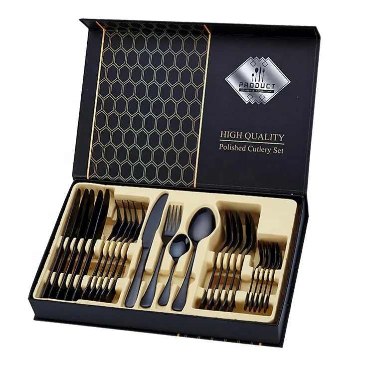 Wedding Gift Plated Sets Finished Flatware Stainless Steel Bulk Knife Spoon Fork Black Cutlery