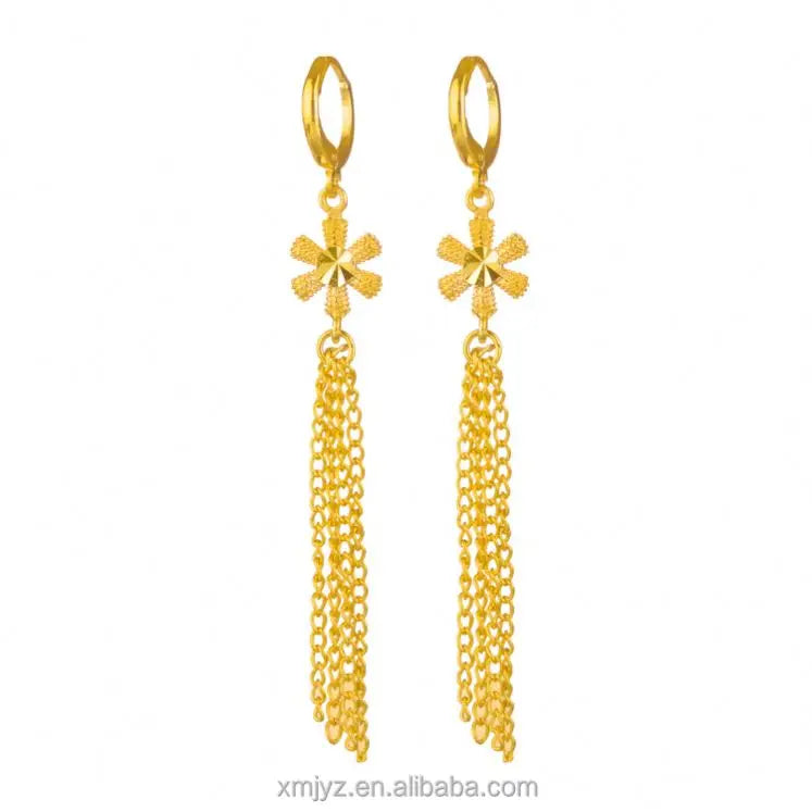 Wholesale Brass Female Sun Flower Tassel Earrings 18K Gold Plated Net Celebrity Earrings New Accessories