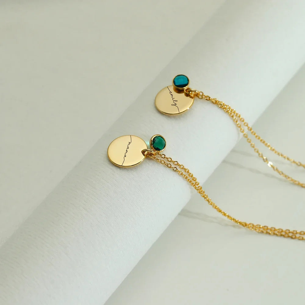 Custom Engraved MAMA Necklace 18K Gold Plated Shiny Polishing Disc Necklace Personalised Necklace for Women Birthday Gift