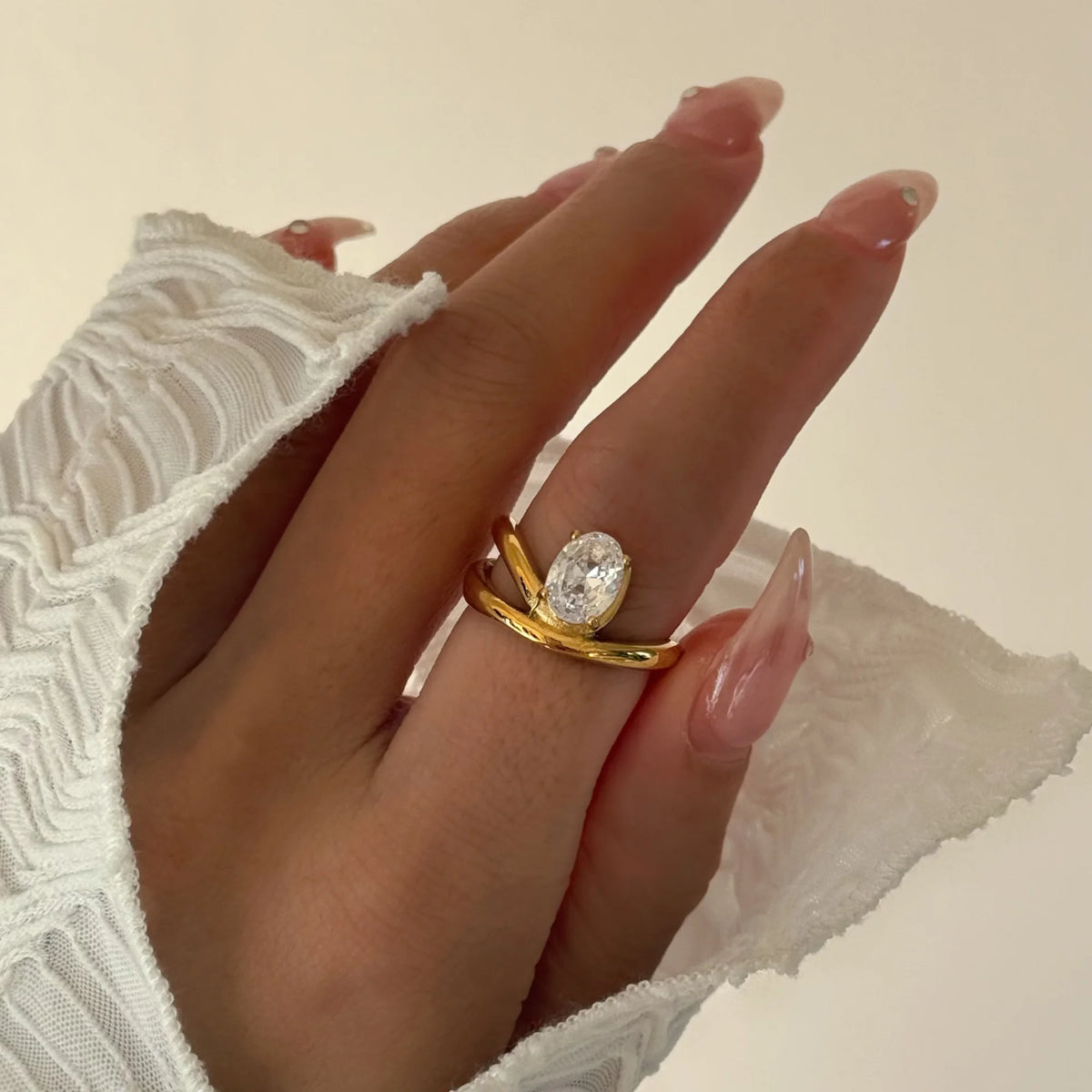 NEW BOHO SPRING ELEGANT LINE CLEAR ZIRCON RING Dazan New 18k PVD Gold Plated Stainless Steel Valentines Day ENGAGEMENT JEWELRY MegaBDM