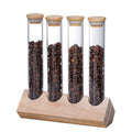 Round Bottom Borosilicate Glass Tube for Coffee Beans Spice Display with Airtight Bamboo Lid and Wood Holder