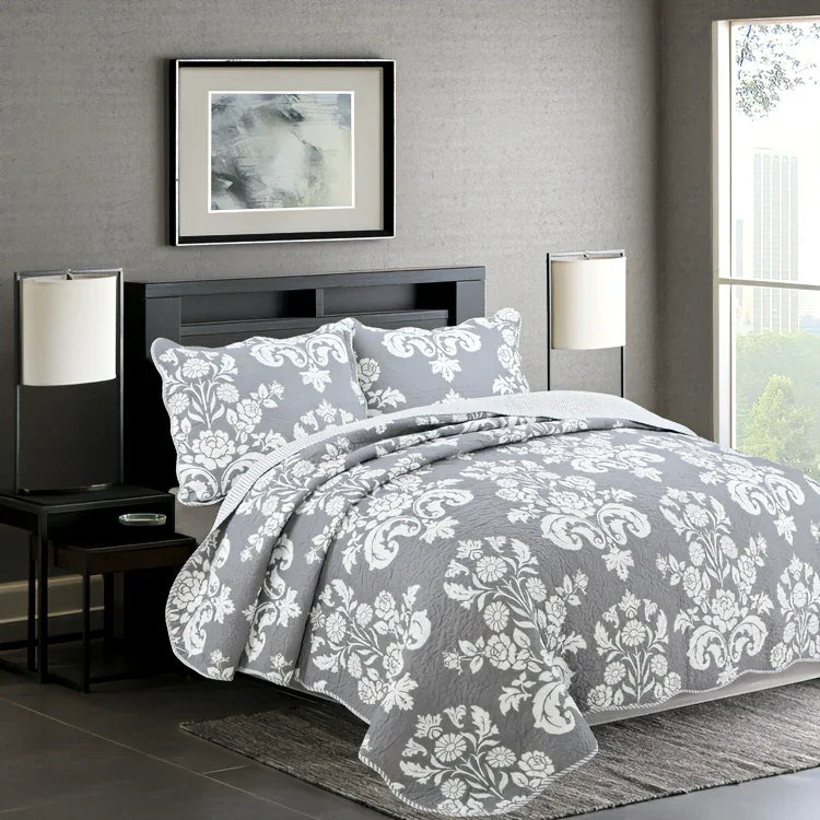 European-style Plain Dyed Customizable Washable Three-piece Quilted 100% Cotton Modern All-Season Comforter Set for Home Hotel