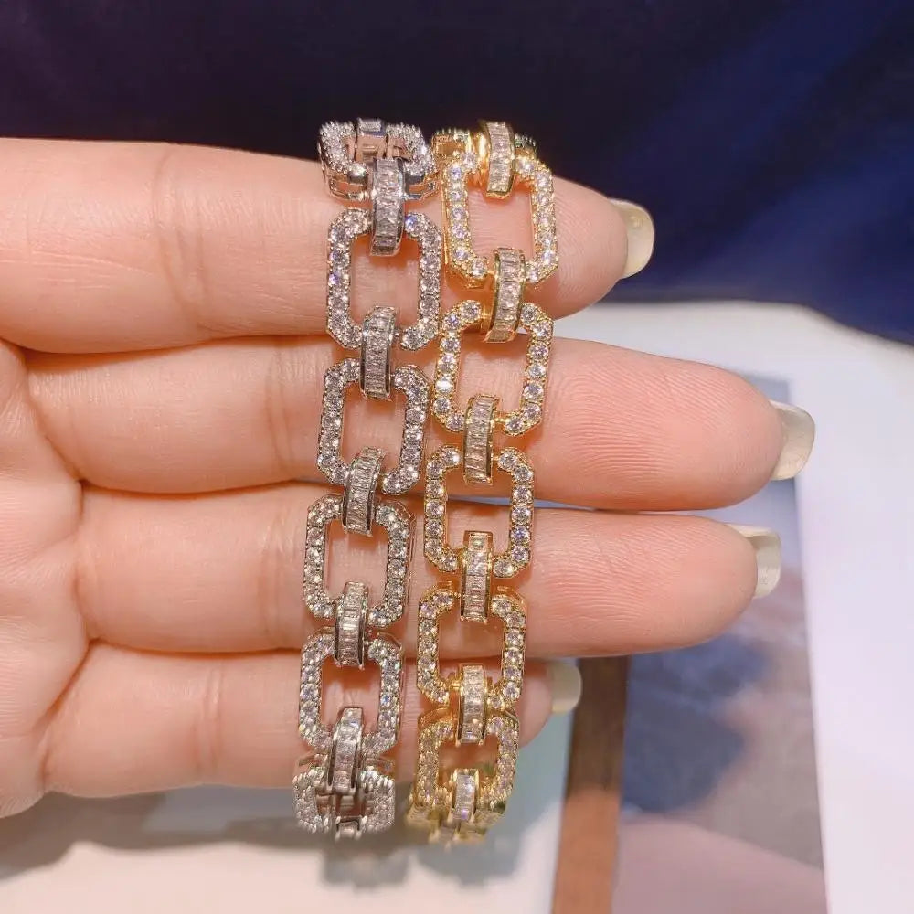 HIBRIDE Square Link Chain Bracelet Bangles Cubic Zircon CZ Vintage Bohemian Cuff Bracelets for Women Femme Fashion Jewelry B-155