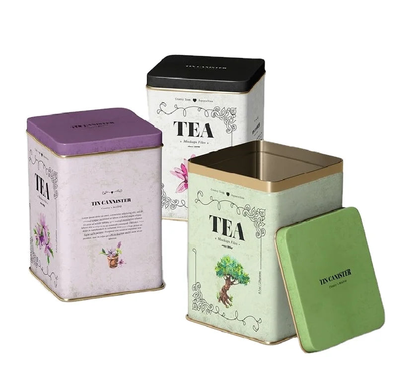 Hot Sale Custom Printed Beautiful Food Grade Loose Leaf Nice Gift New Empty Large square Packaging Metal Tin Tea Box