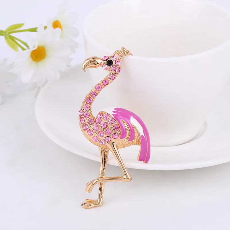 Bling Crystal Rhinestone Flamingo Key Chains Pink Key Ring Fashion Keychain Bag Charm Pendant for Purse Wallet Flamingo Keychain