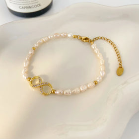 New Fashion Jewelry Stainless Steel Pendant With Diamonds and Freshwater Pearl Bracelet Jewelry for Women