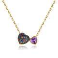 LUOTEEMI Double Heart Pendants Girl Cute Zirconia Pendant Rainbow Zircon Necklace