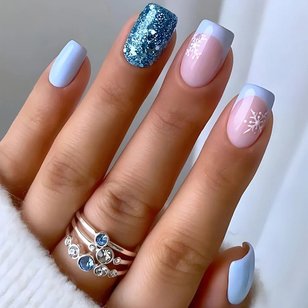 Christmas French Short Powder Fake Nails Salon Acrylic Artificial Nails Press on Nails Wholesale