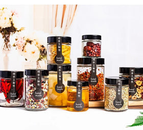 Food Grade Glass Storage Jars Screw Cap Lids 100ml 150ml 180ml 220ml 750ml Capacities Airtight Storage for Honey Food Items