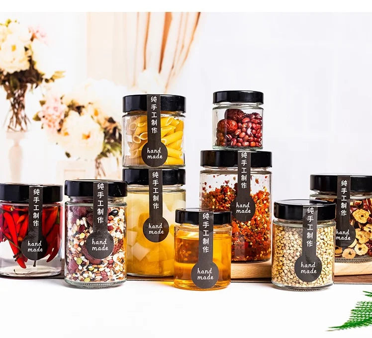 Food Grade Glass Storage Jars Screw Cap Lids 100ml 150ml 180ml 220ml 750ml Capacities Airtight Storage for Honey Food Items