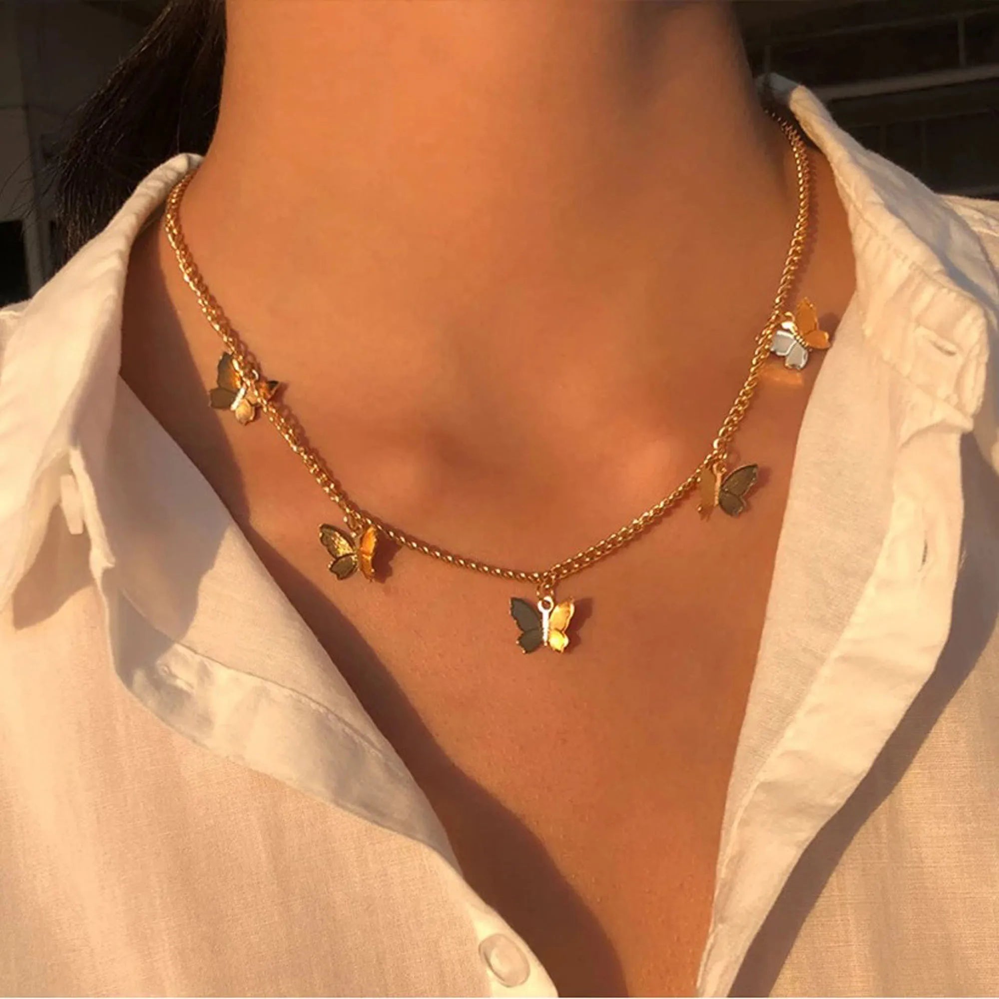 24Pcs Gold Silver Butterfly Pendants Necklaces Wholesale Women Chain Necklace Friendship Jewelry Gifts