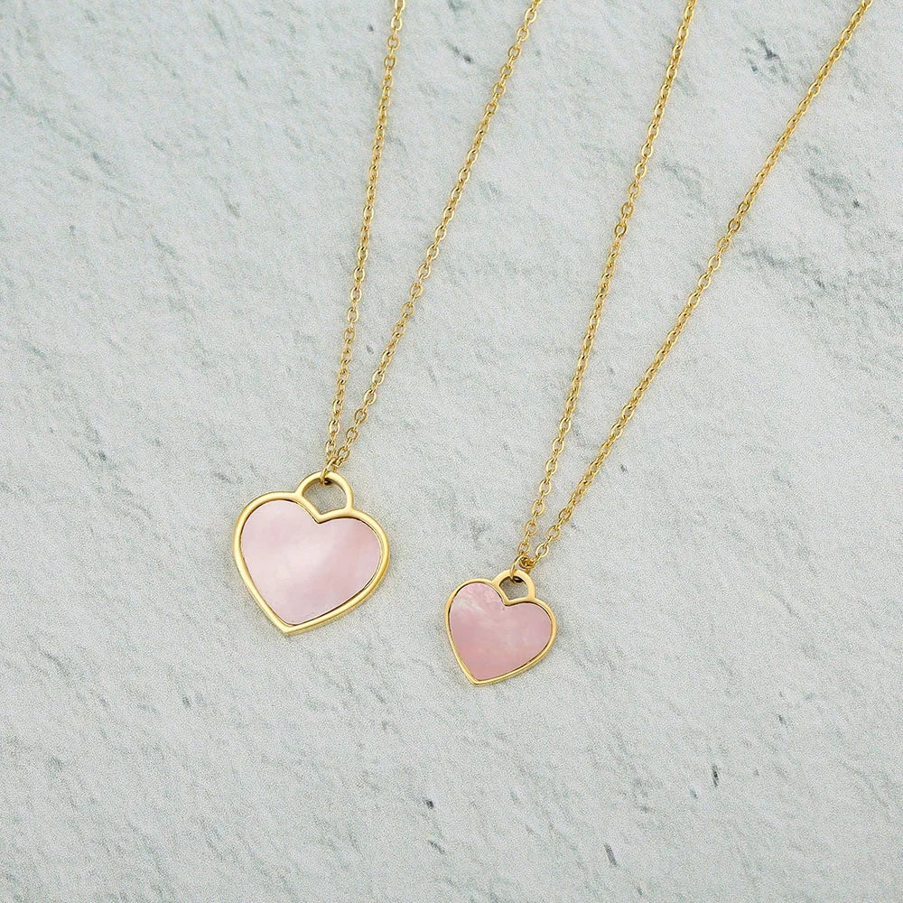 Light Pink Real Seashell Heart Necklace Small and Big Heart Shape Pendant 2cm 1.5cm Stainless Steel Fine Pendant Necklaces
