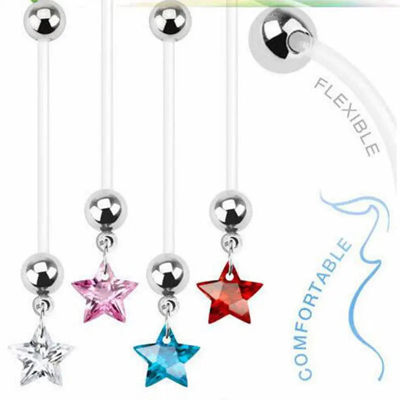 Star Maternity Flexible Bioplast Belly Piercing PTFE with CZ Crystal Pregnant Maternity Navel Ring Jewelry
