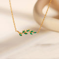 Dainty Jewelry Elegant Special Creative Zircon Leaf Shape Diamond Inlaid 18K Gold Plated PVD Plating Pendant Necklace
