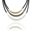 Black Leather Wax Cord Matt Finish Hammered Three Multilayer Alloy Bar Pendant Necklace
