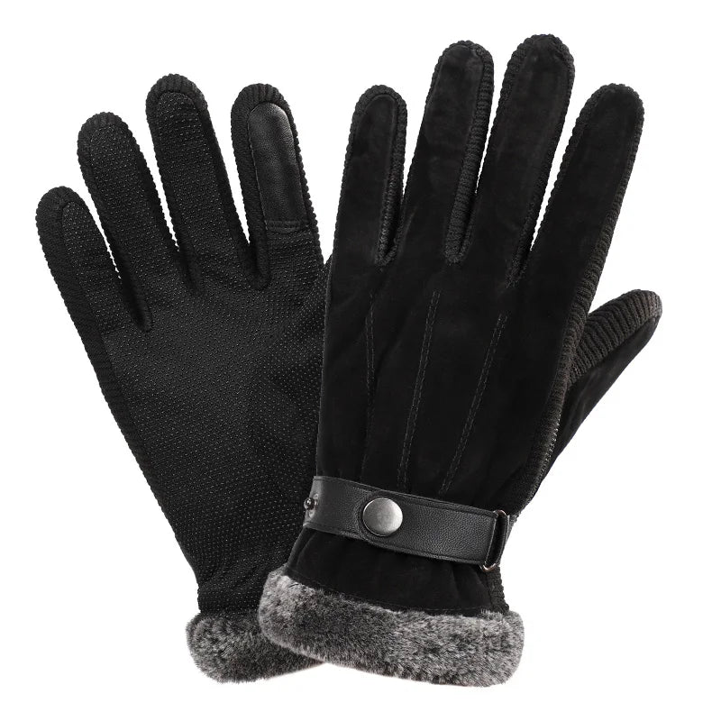 Unisex Thick Pig Leather Touch Screen Thermal Winter Gloves for Motorcycle Outdoor Riding MegaBDM