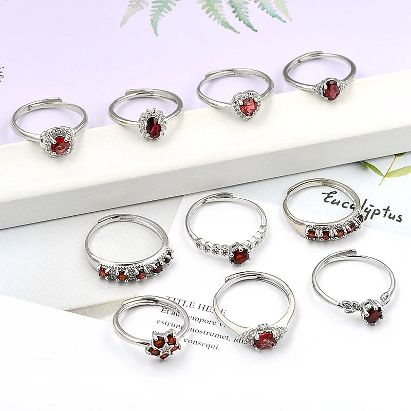 Gem Stone Exquisite 5mm Brass Crystal Rings Natural Gemstone Garnet Crystal Ball Ring