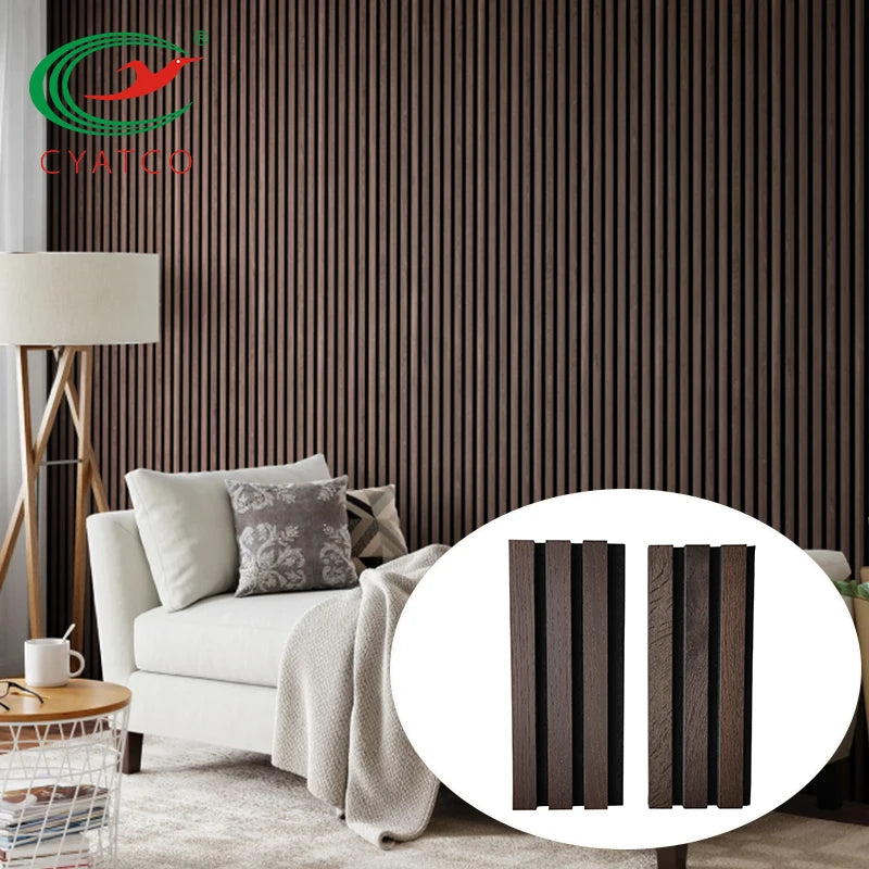 Decorative Interior Sound Proof Wall Panels Designing Fireproof Natural Walnut and Oak Acoustic Slat Wood Wall Panel