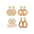 Handmade Lightweight Rattan Earrings Bohemian Geometric Tassel Woven Straw Wicker Braid Hoop Drop Dangle for Wedding and Party