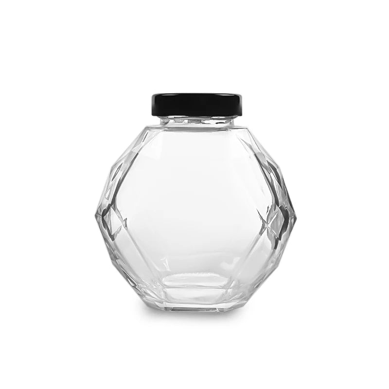 180ml 380ml  730ml 0.25kg 0.5kg 1kg Diamond Hexagonal Pickle Honey Jam Sauce Storage Glass Bottle Jar With Metal Lid