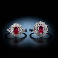 New S925 Silver CZ Ring Pigeon Blood Red Diamond Oval Ring Group Floral Cluster Wedding Ring Jewelry Women's 5a Zircon Ring