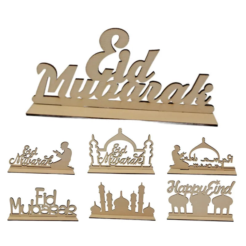 Islamic Muslim Eid Mubarak Wooden Craft Pendant Wood Cut Letters Ramadan Table Party Decoration