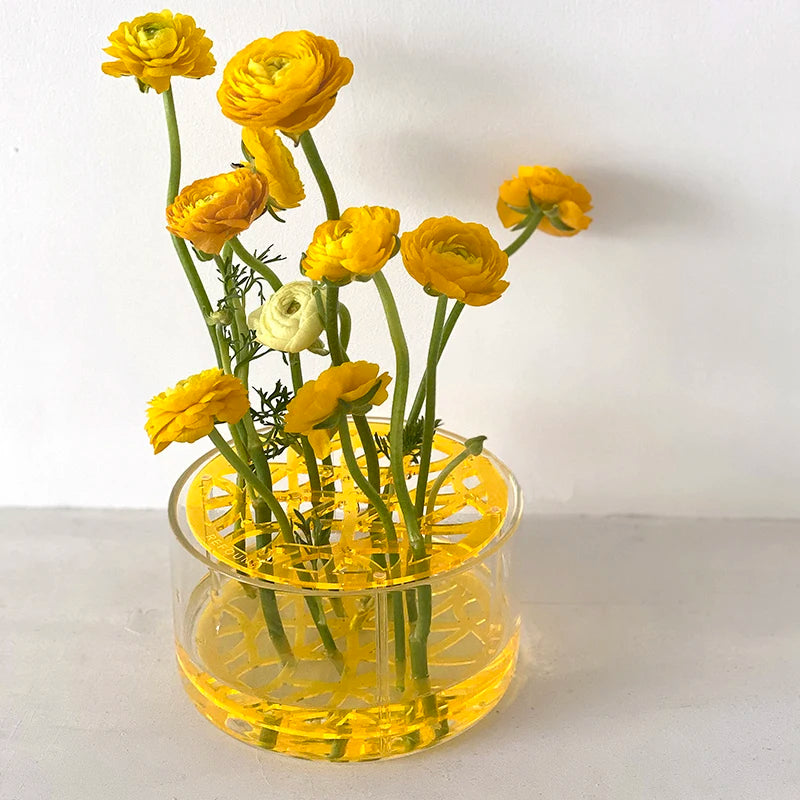 Round Acrylic Flower Vase With Holder Home Decoration Modern Acrylic Vase