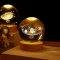 Wholesale 3D Engraving 6cm Sphere Galaxy Solar System Crystal Night Light Glass Ball With Wood Led Base for Decor Souvenir Gifts