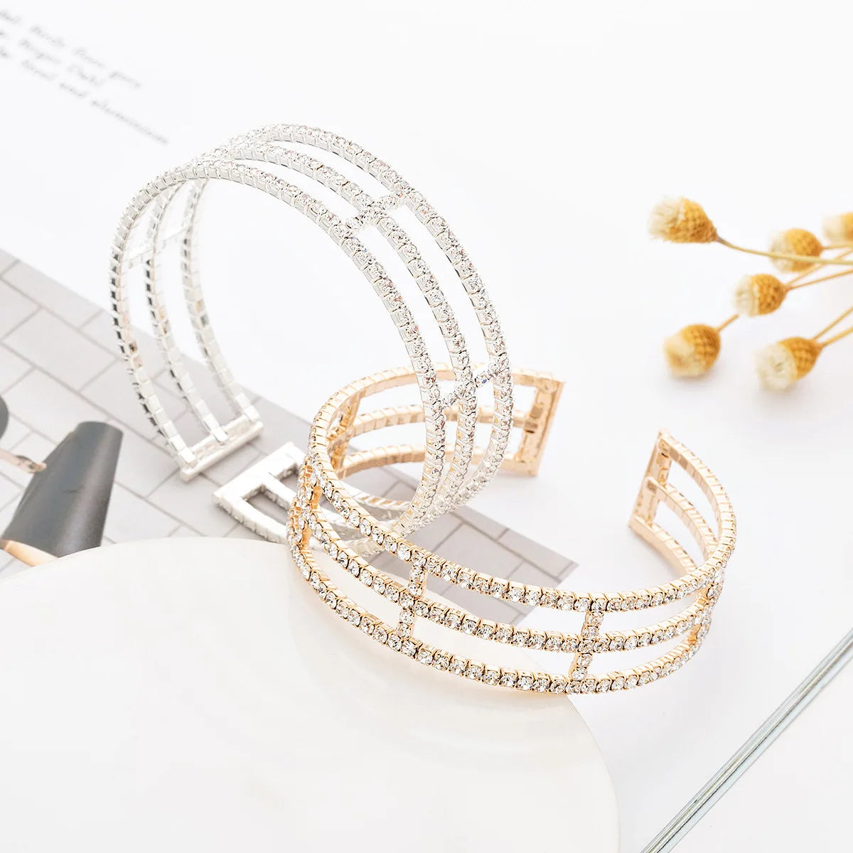 WB257 Wholesale Fashion Rhinestones Bridal Bangle Women Crystal Cuff Bangle Jewelry