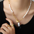 China Manufacturer High Quality Fashion Dainty Pearl Heart Pendant 18K Gold Plated Stainless Steel Necklace