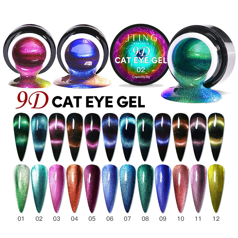 JTING New Design 9D Chameleon Cat Eye Gel Polish for Nail Art Magnetic Diamonds Cat Eye Nail Gel Polish Kit OEM Customization
