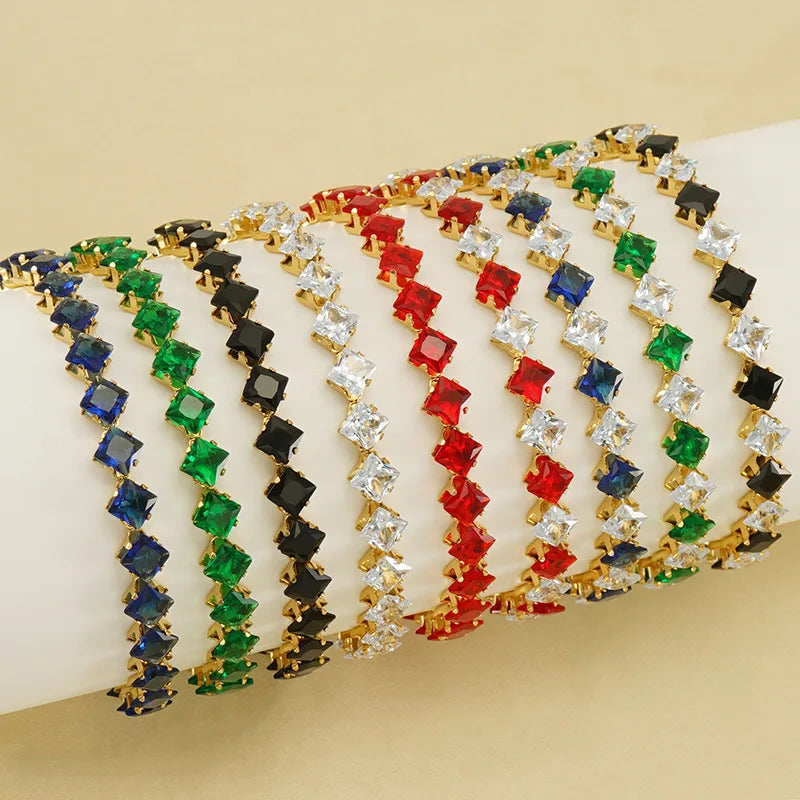 Custom 18K Gold Plated Women Bangle Bracelet Stainless Steel Colorful Zircon Bracelet Bangle for Ladies